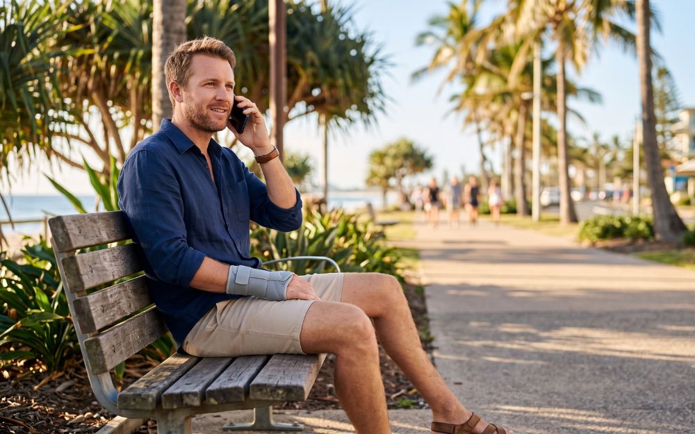 CTP Claim Gold Coast: Your Road Accident Roadmap Man on the Gold Coast speaking with his lawyer by phone about his CTP claim after a road accident